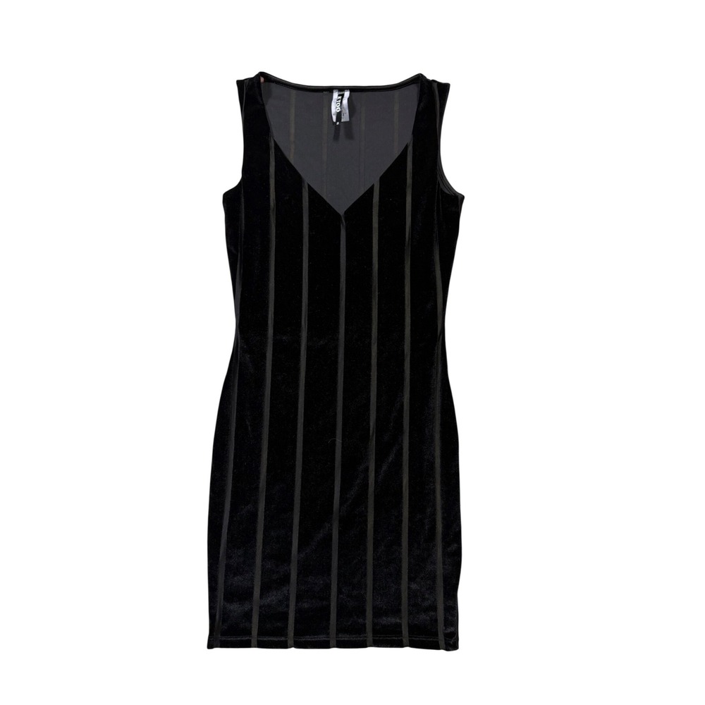 KToo Black Velour Sheer Stripe Bodycon Mini Dress Small Y2K 90s Goth